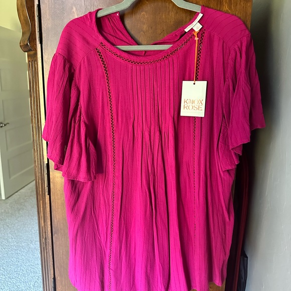 NWT Knox Rose Women's FlutterSleeve Eyelet Embroidered Top - Magenta - Picture 3 of 4